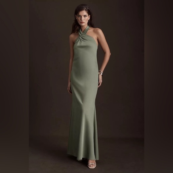 BHLDN Dresses & Skirts - BHLDN Ruby Twist Satin Maxi Dress in Moss Size 4